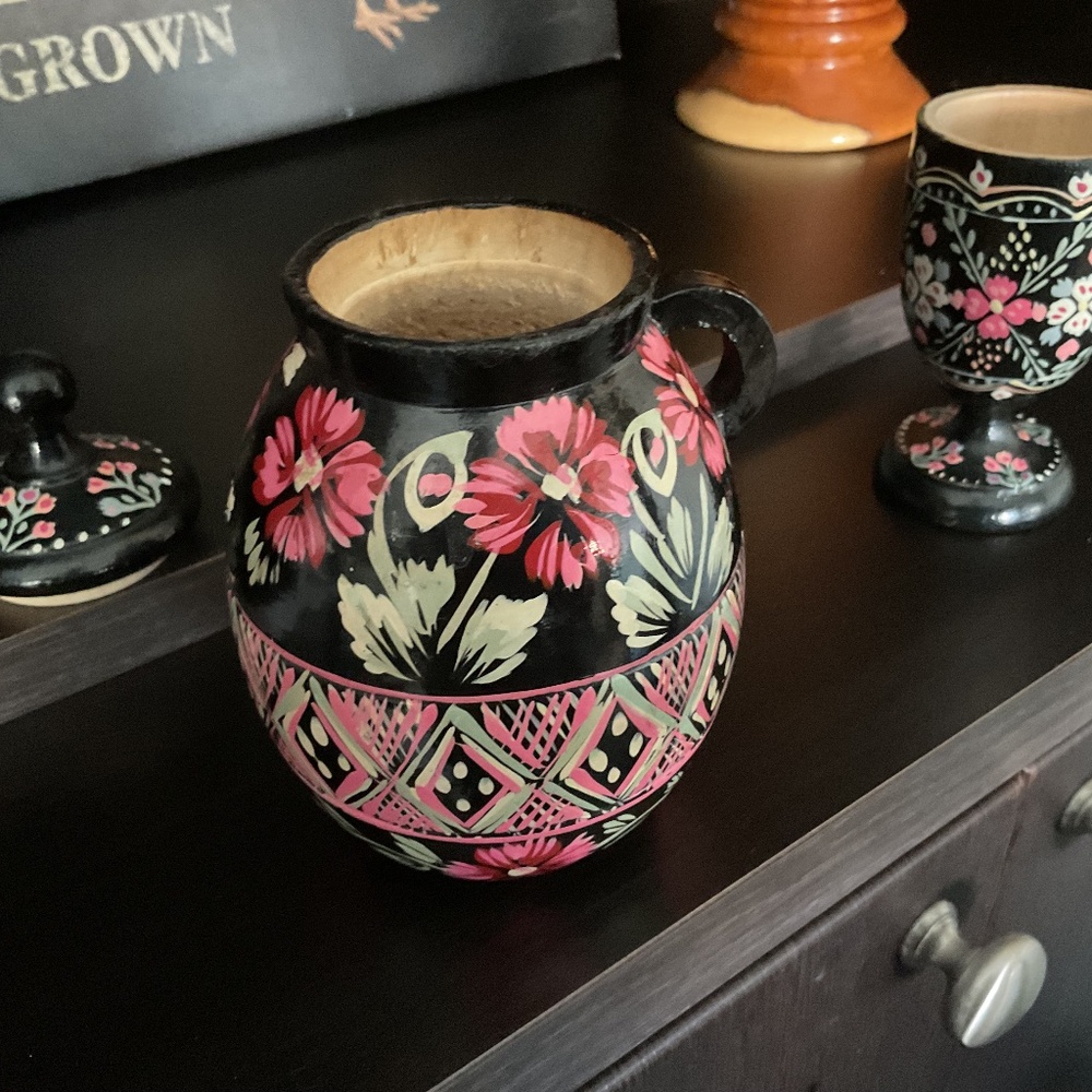 Hand painted wooden vase